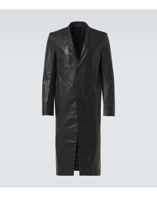 Rick Owens Black Leather Coat for men