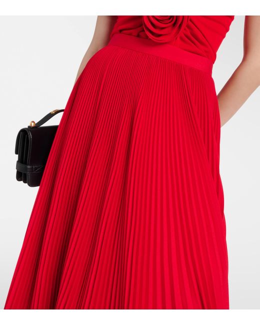 Balmain Red Pleated Crepe Maxi Skirt