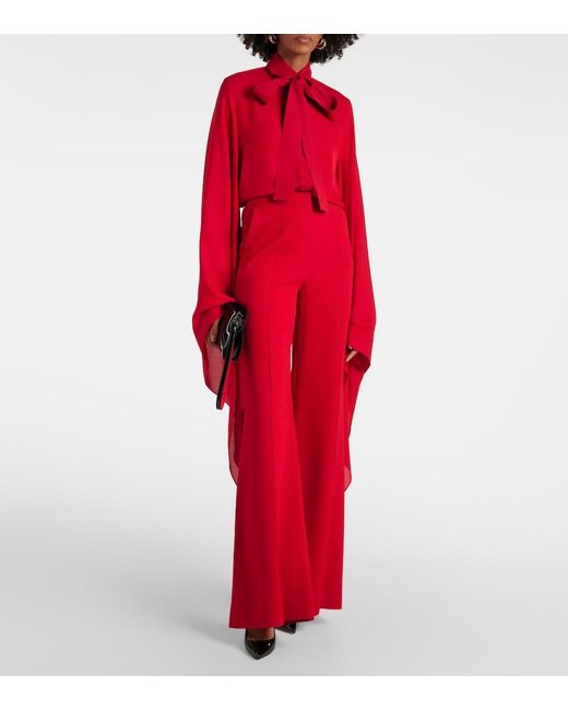 Elie Saab Red Tie-Neck Silk Blouse