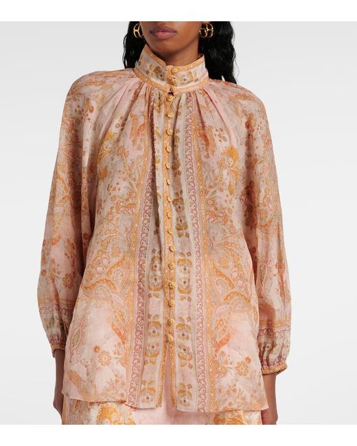 Zimmermann Brown Acacia Billow Printed Ramie Blouse