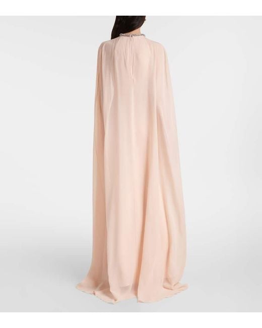 Roland Mouret Pink Embellished Caped Silk Chiffon Gown