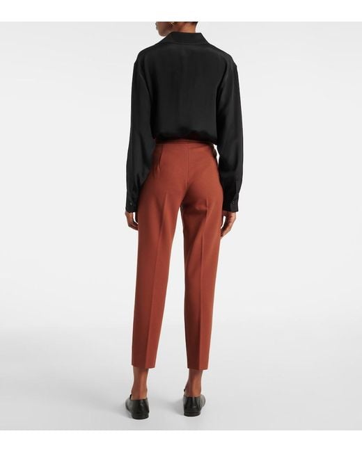 Max Mara Red Carmen Wool Flannel Wide-Leg Pants