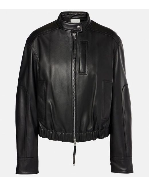 Vince Black Cropped Leather Bomber Jacket