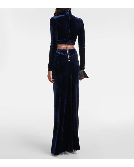 Rabanne Blue Crystal-Embellished Velvet Maxi Dress
