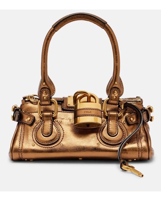 Chloé Brown Paddington Metallic Leather Shoulder Bag