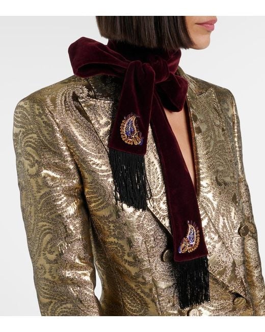 Etro Red Embellished Paisley Cotton Velvet Scarf