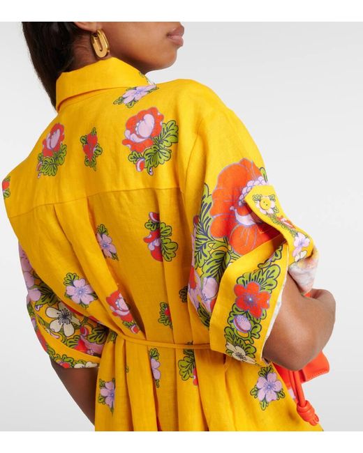 ALÉMAIS Yellow Bedrucktes Hemdblusenkleid Aus Leinen