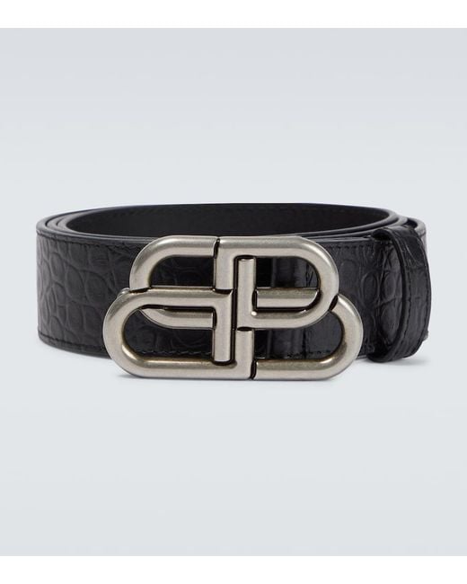 Balenciaga Black Bb Large Croc-Effect Leather Belt for men