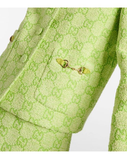 Gucci Green Horsebit GG Cotton-blend Boucle Jacket