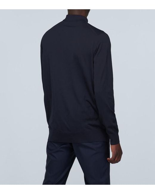 Loro Piana Blue Ml Long-Sleeved Wool Polo Shirt for men
