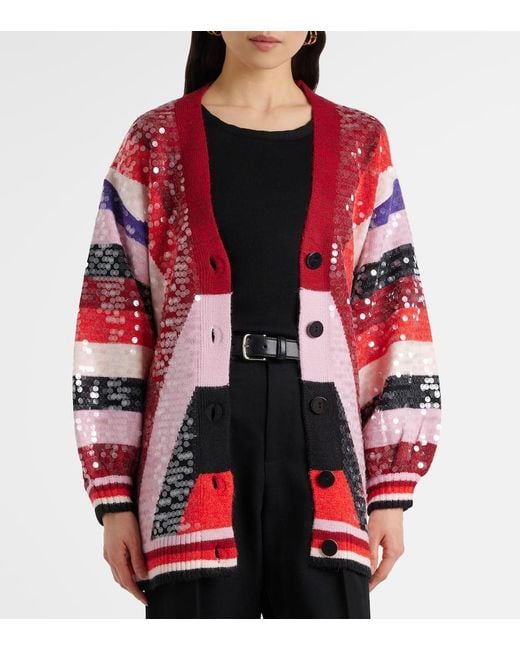Cardigan A Righe Con Paillettes di Farm Rio in Red