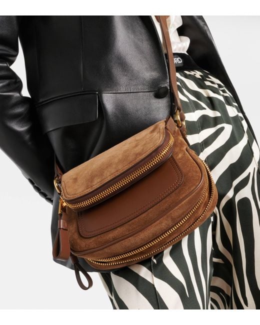 Tom Ford Brown Suede And Leather Crossbody Bag