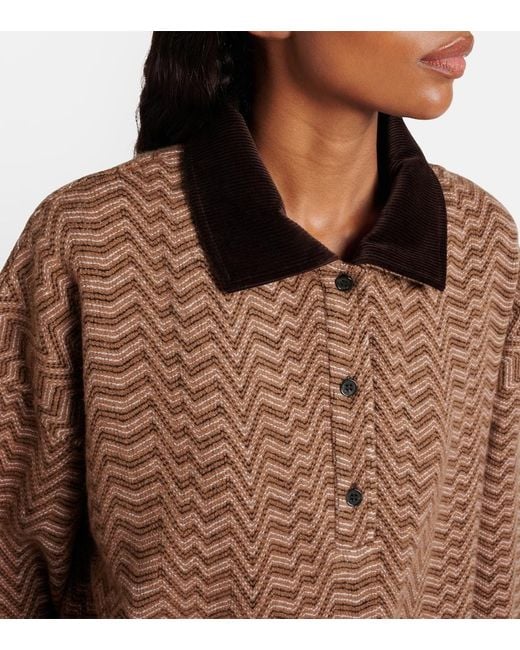 Missoni Brown Zigzag Wool And Cotton Polo Sweater