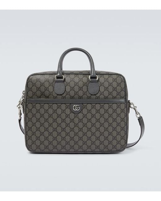 Gucci Gray Gg Supreme Leather-Trimmed Briefcase for men