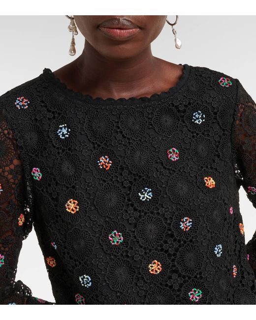 Rixo Black Mylene Crochet Beaded Mini Dress