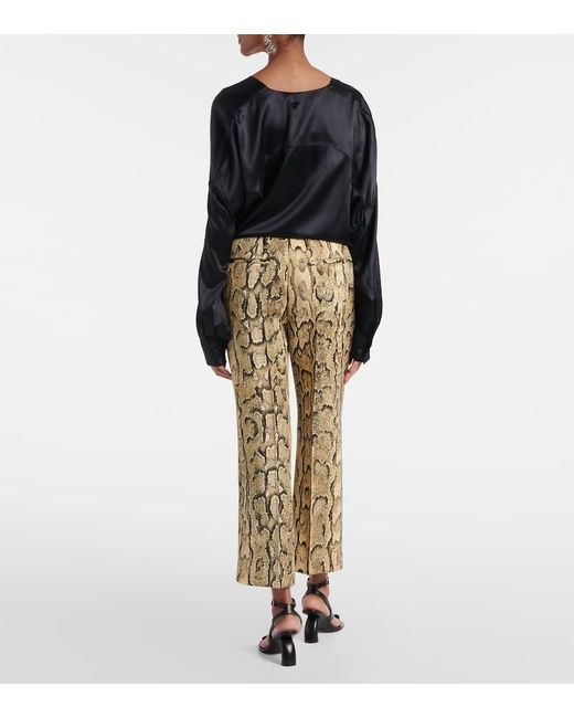 Dries Van Noten Natural Snake-Print Mid-Rise Flared Jacquard Pants