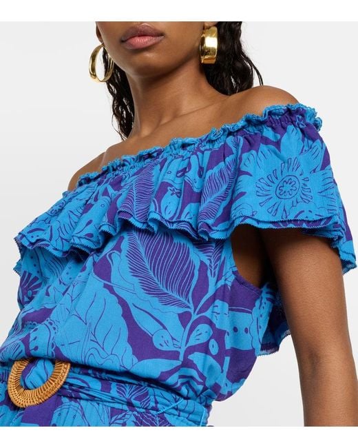 Poupette Blue Bella Printed Off-Shoulder Minidress
