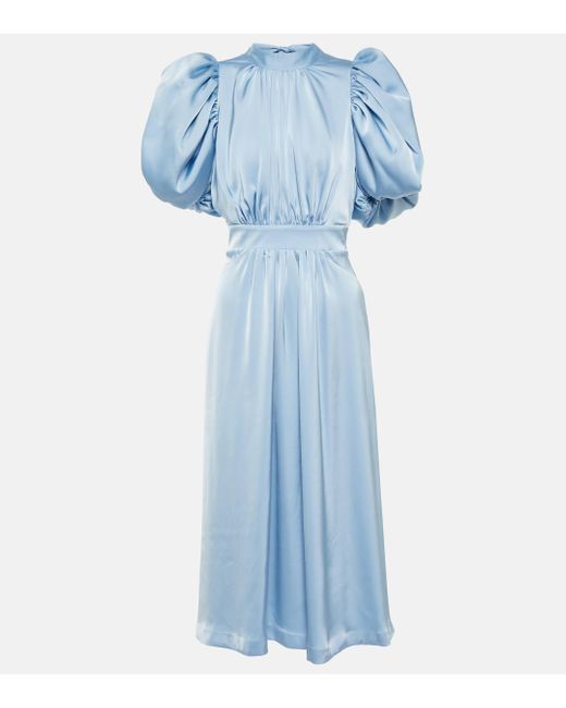 ROTATE BIRGER CHRISTENSEN Blue Staeen Puff-sleeve Midi Dress