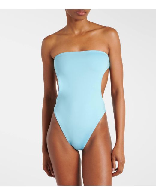 Saint Laurent Blue Cutout Strapless Swimsuit