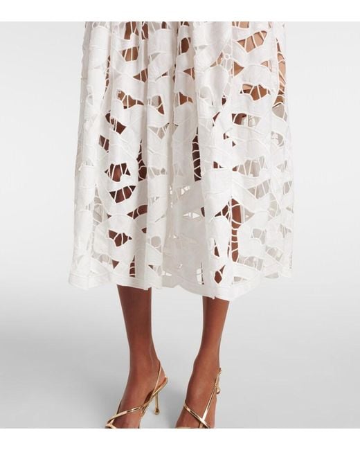 Self-Portrait White Bow Lace Linen And Cotton Midi Dress
