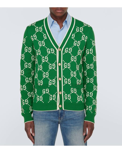 Cardigan GG intarsia en coton Gucci pour homme en coloris Green