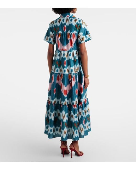 Erdem Blue Printed Tiered Cotton Shirt Dress