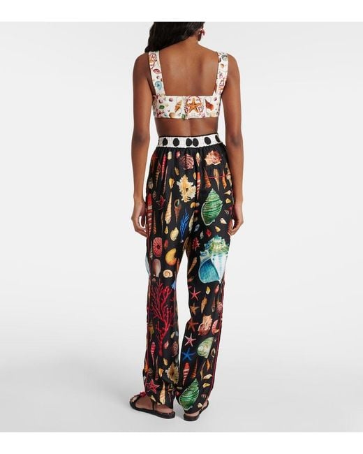 Dolce & Gabbana Black Capri Printed Silk Satin Pants
