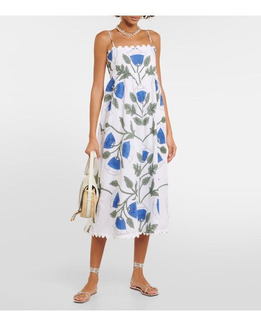 Juliet Dunn Blue Bellflower Cotton Midi Dress
