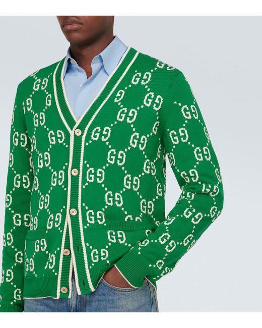 Cardigan in cotone GG con intarsi di Gucci in Green da Uomo