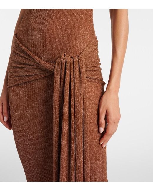 AYA MUSE Brown Alula Belted Lame Maxi Dress