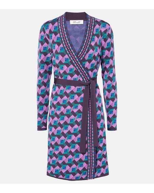Diane von Furstenberg Blue Edwina Knitted Jacquard Wrap Dress