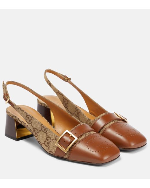 Gucci Brown GG Canvas And Leather Slingback Pumps