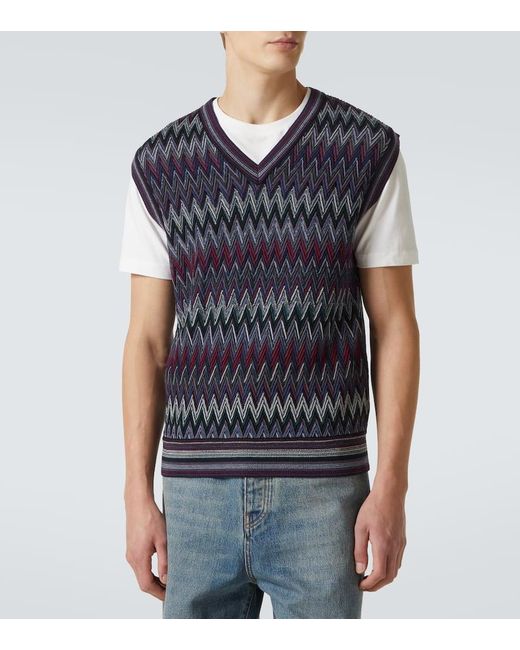 Missoni Blue Zigzag Wool Sweater Vest for men