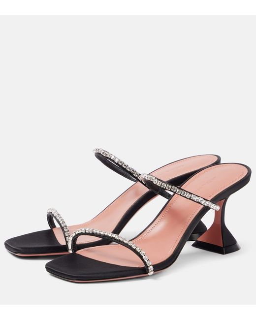 AMINA MUADDI Pink Gilda 70 Embellished Satin Mules