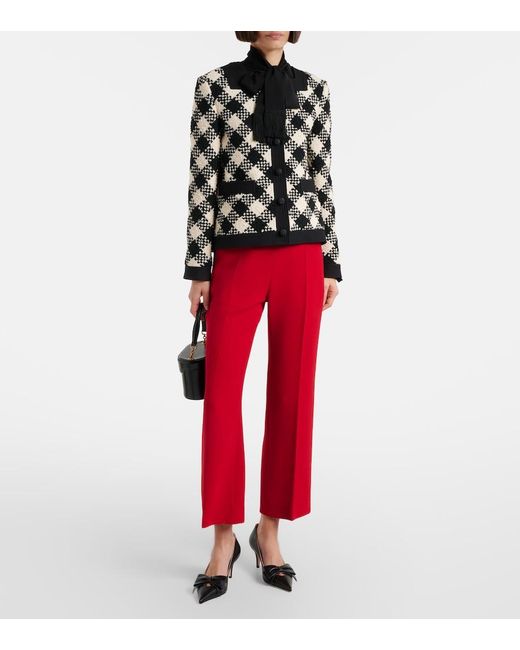 Valentino Red Vlogo Cropped Virgin Wool Crepe Straight Pants
