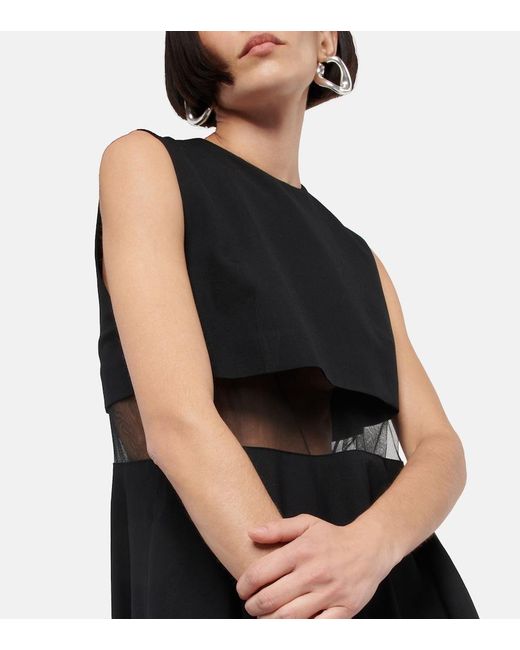 Noir Kei Ninomiya Black Mesh-Trimmed Wool Midi Dress