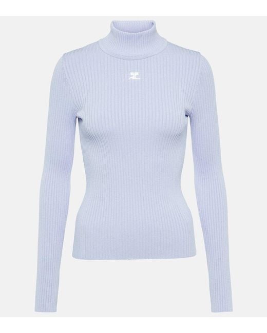 Jersey De Cuello Mock Acanalado Courreges de color Blue