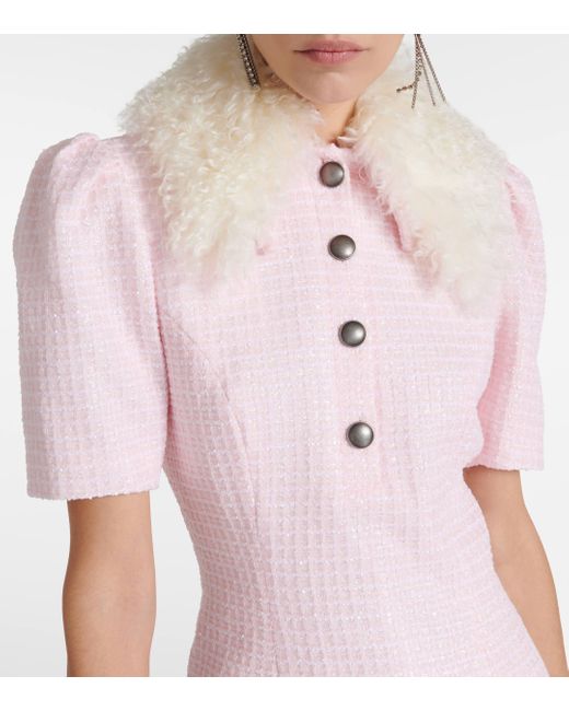 Alessandra Rich Pink Sequined Collared Tweed Minidress