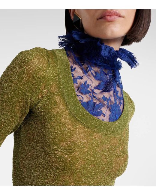 Saint Laurent Green Minikleid Mit Spitze