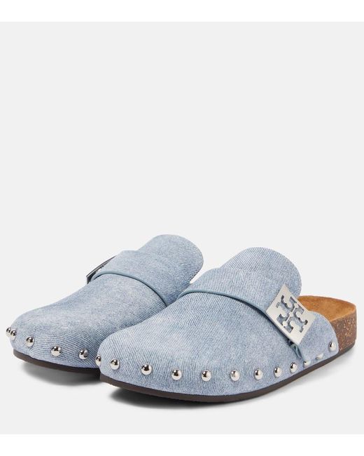 Tory Burch White Verzierte Clogs Mellow Aus Veloursleder