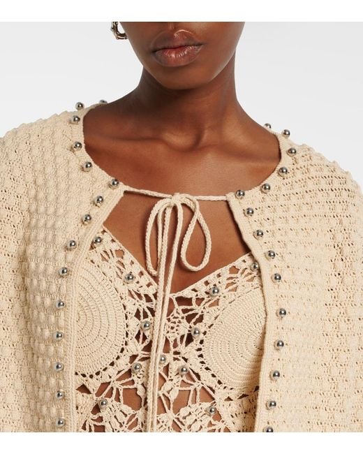 Rabanne Natural Embellished Crochet Cotton Cardigan