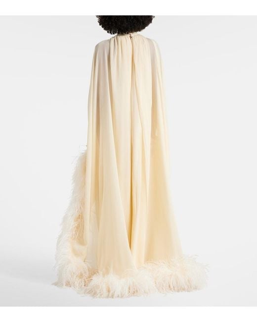 Taller Marmo Natural Feather-Trimmed Silk Gown