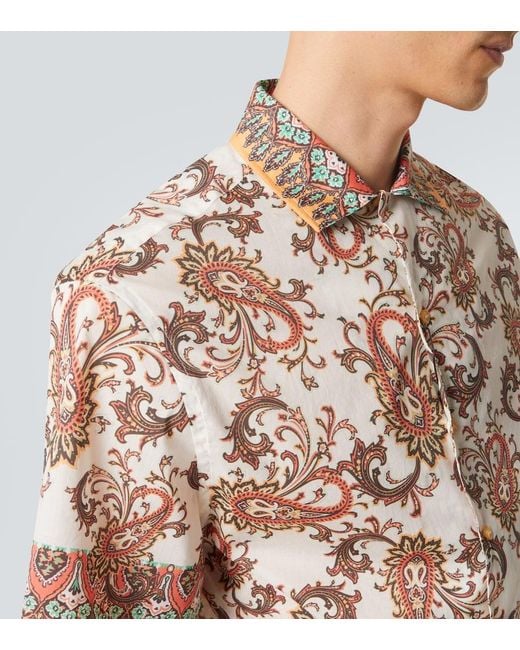 Etro Pink Paisley Cotton Bowling Shirt for men