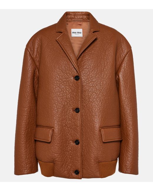 Miu Miu Brown Oversized Leather Blazer