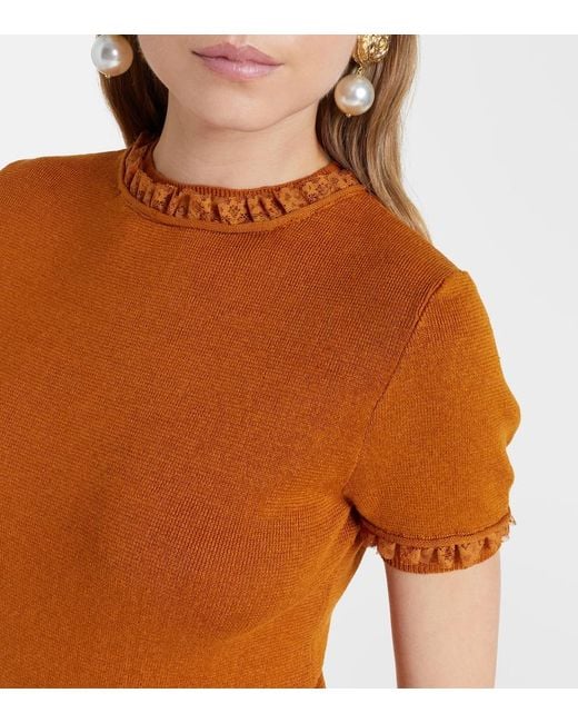 ShuShu/Tong Orange Lace-Trimmed Linen Top