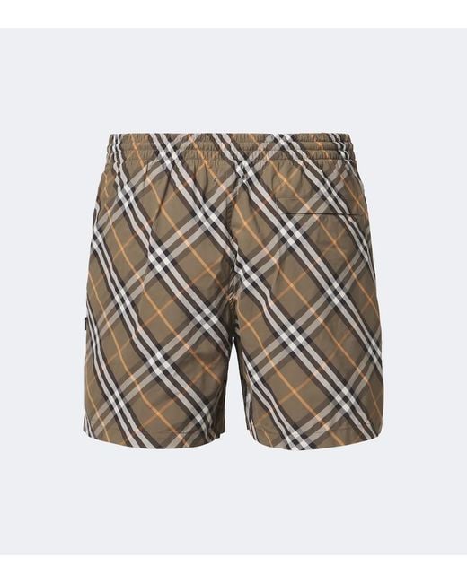 Burberry Brown Check Swim Trunks for men
