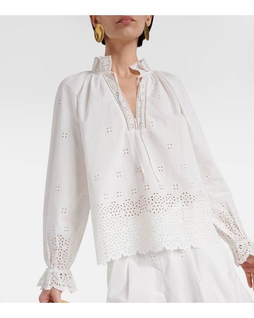 Blusa Alora de algodon con bordado ingles Ulla Johnson de color White
