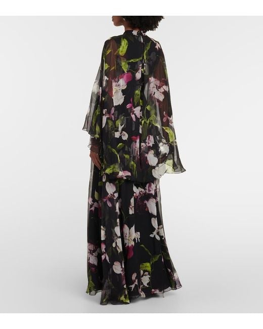 Erdem Black Floral Silk Voile Gown