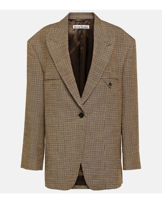Acne Brown Jemily Checked Linen-blend Jacket