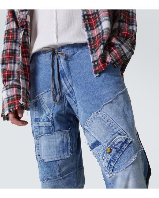Greg Lauren Blue Patchwork Straight Jeans for men
